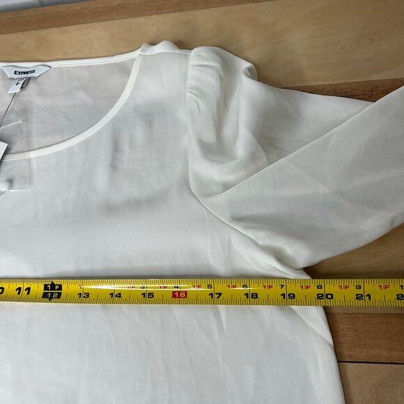 NWT Express Women's White Long Sleeve Blouse Size Medium Button Sleeve Sheer - Picture 9 of 10